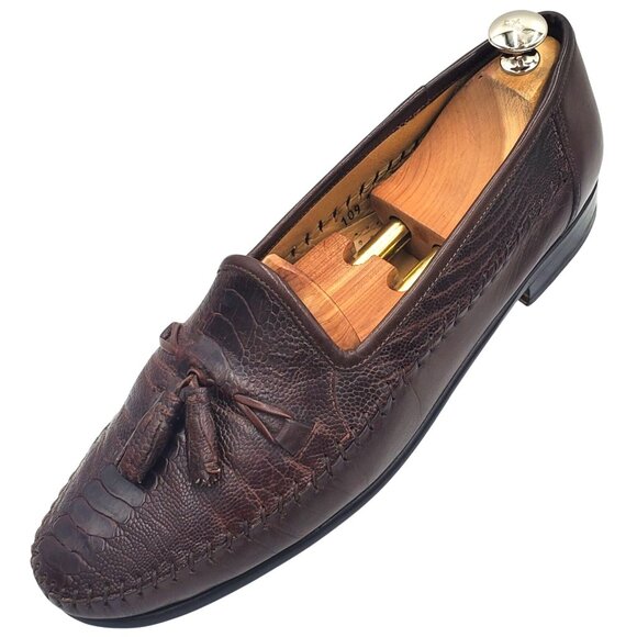 Italy Zelli Men\'s size 11 Brown Ostrich Exotic Leather Tassel Loafer Dress shoes